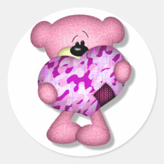 Adesivo Redondo ursinho de camo rosa