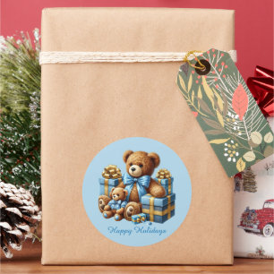Adesivo Redondo Ursinho de pelúcia de Natal festivo