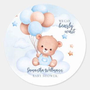 Adesivo Redondo Ursinho de Pelúcia Menino Chá de Bebê Personalizáv