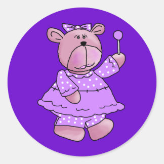 Adesivo Redondo Ursinho de Pirulito Roxo para Meninas