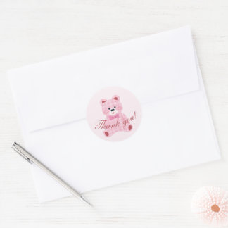 Adesivo Redondo Ursinho Gingham Rosa