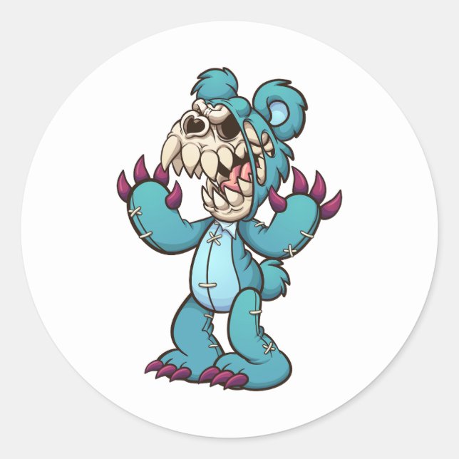 Adesivo Redondo ursinho mau com rosto de crânio (Frente)