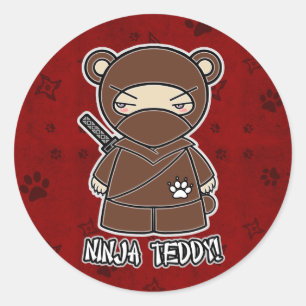 Adesivo Redondo Ursinho Ninja! No Red Sticker