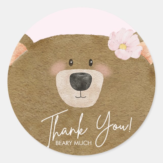 Adesivo Redondo Ursinho Rosa Que Podemos Brindar Chá de fraldas De (Frente)