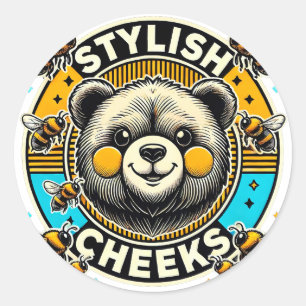 Adesivo Redondo Urso Adorável Com Bochechas Amarelas