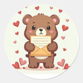 Adesivo Redondo Urso Adorável com Carta de Amor