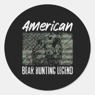 Adesivo Redondo Urso Americano Caçando Legenda Eua Bandeira Black