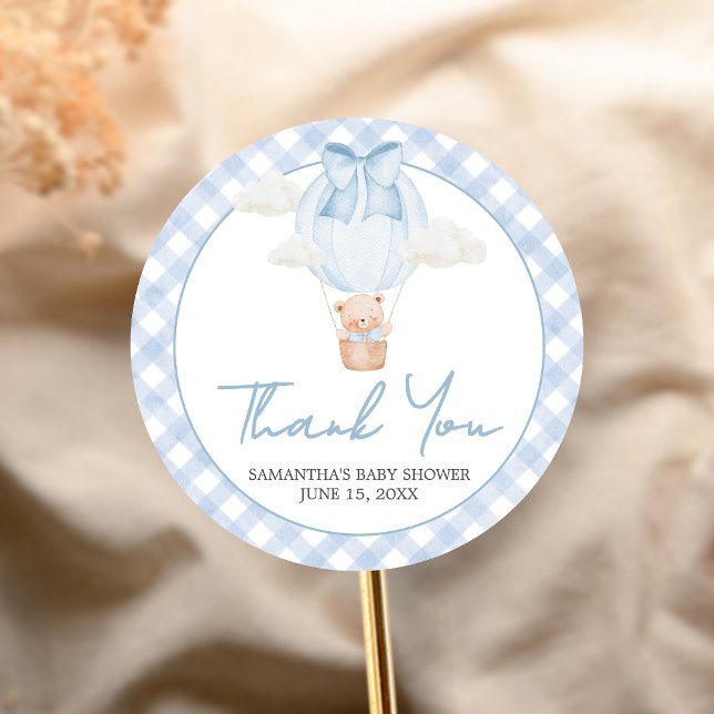 Adesivo Redondo Urso Azul Mal Pode Esperar Chã de Bebê  (Bear Baby Shower Sticker)