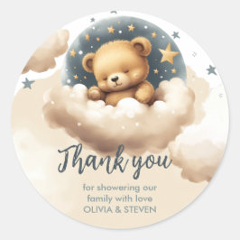 Adesivo Redondo Urso azul no chá de fraldas das nuvens