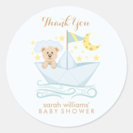 Adesivo Redondo Urso Bebê Adorável no Barco de Papel