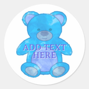 Adesivo Redondo Urso Bebê Escuro em Texto Personalizado Azul