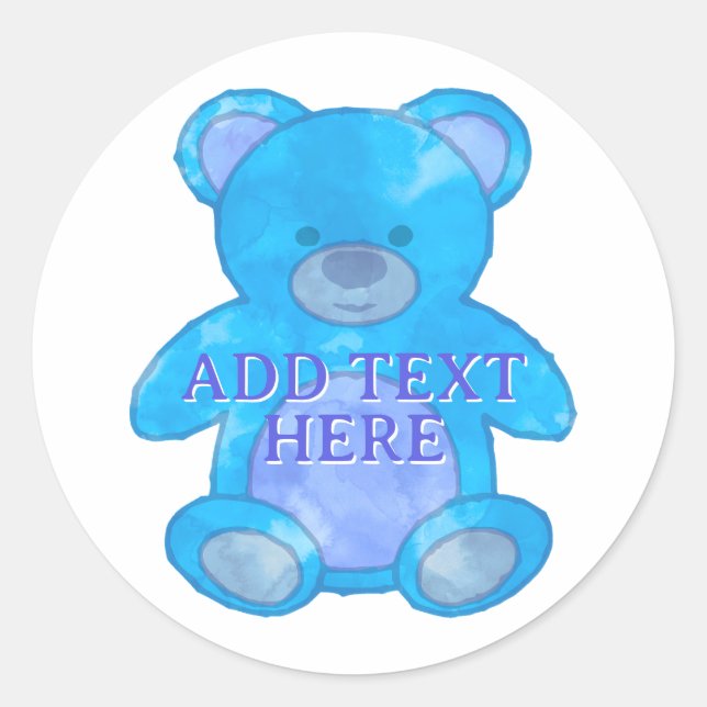 Adesivo Redondo Urso Bebê Escuro em Texto Personalizado Azul (Frente)