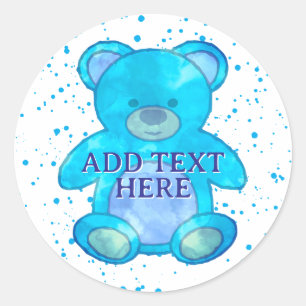Adesivo Redondo Urso Bebê Escuro em Texto Personalizado Azul