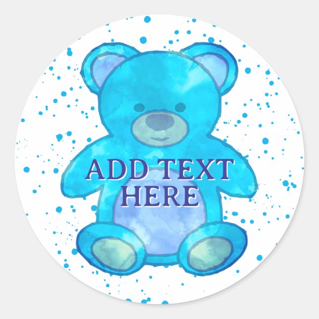 Adesivo Redondo Urso Bebê Escuro em Texto Personalizado Azul (Frente)