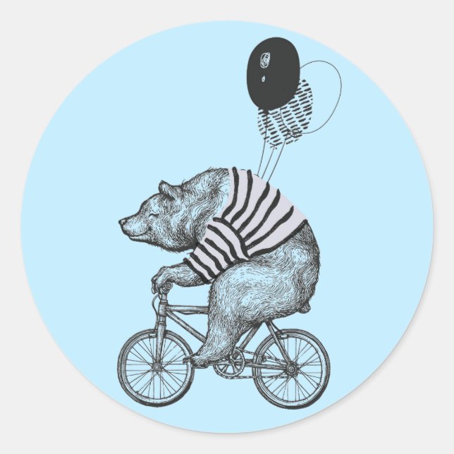 Adesivo Redondo Urso Bicicleta de Balão (Frente)