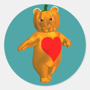 Adesivo Redondo Urso Bonito Com Cabeça De Pumpkin