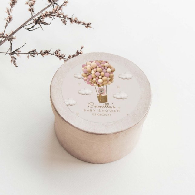 Adesivo Redondo Urso Bonito Com Chá de fraldas De Rapariga De Balõ (Criador carregado)