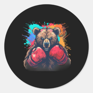 Adesivo Redondo Urso Boxeador Com Luvas de Boxe Kickboxing Boxe Di