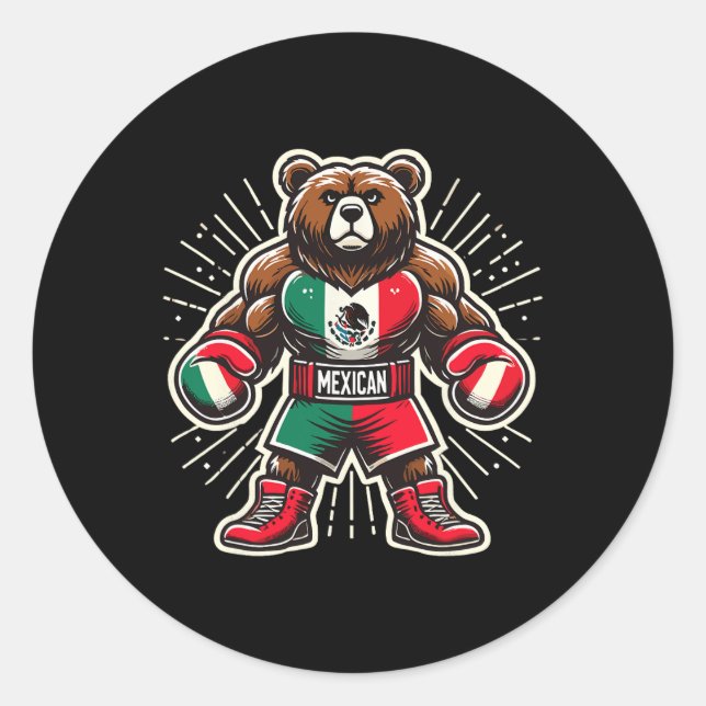 Adesivo Redondo Urso Boxing Mexicano (Frente)