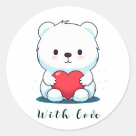 Adesivo Redondo Urso branco com coração, personalizado