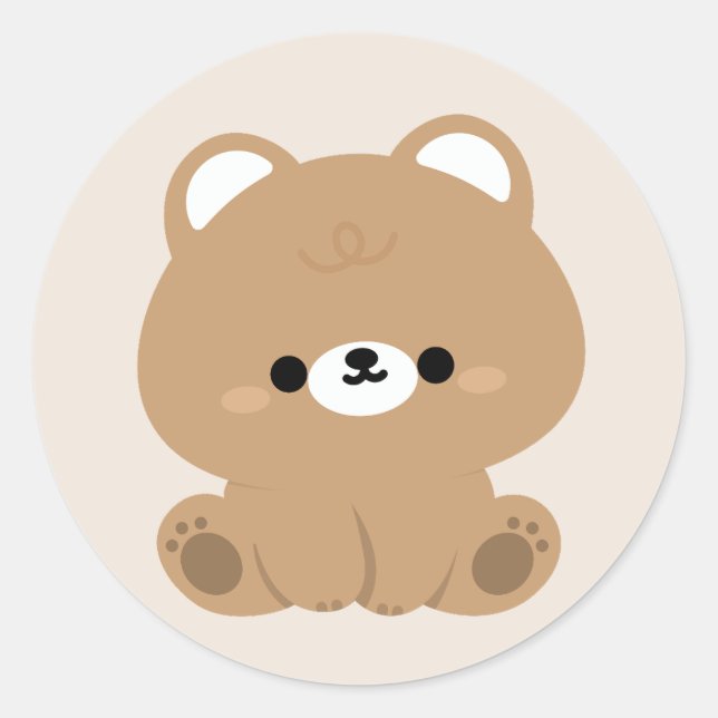 Adesivo Redondo Urso Castanho Bonito (Frente)