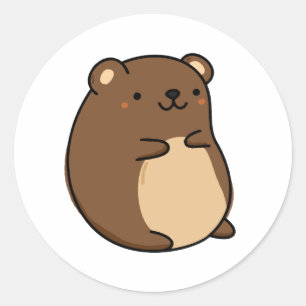 Adesivo Redondo Urso Castanho-do-Kawaii