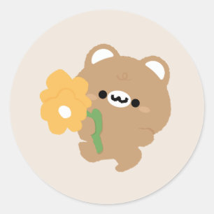 Adesivo Redondo Urso Castanho Romântico bonito
