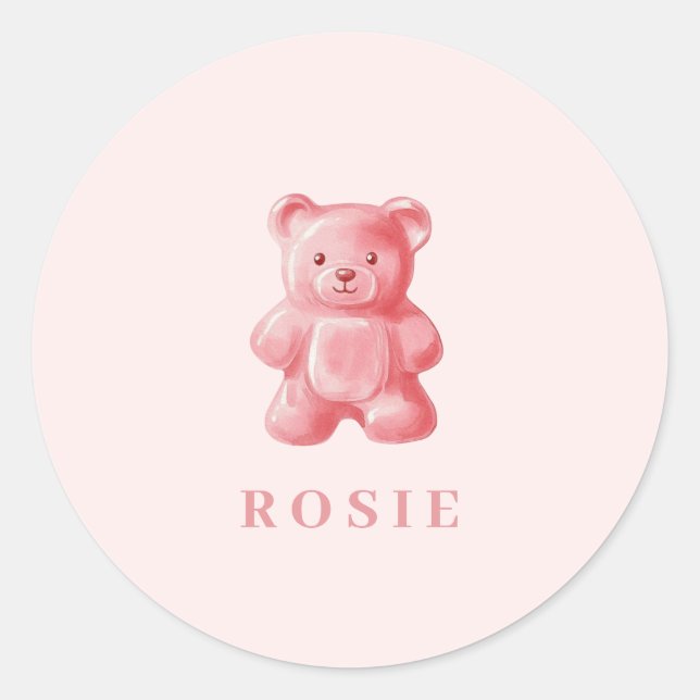 Adesivo Redondo Urso Cinzento Rosa-Cor-de-Água Personalizado (Frente)