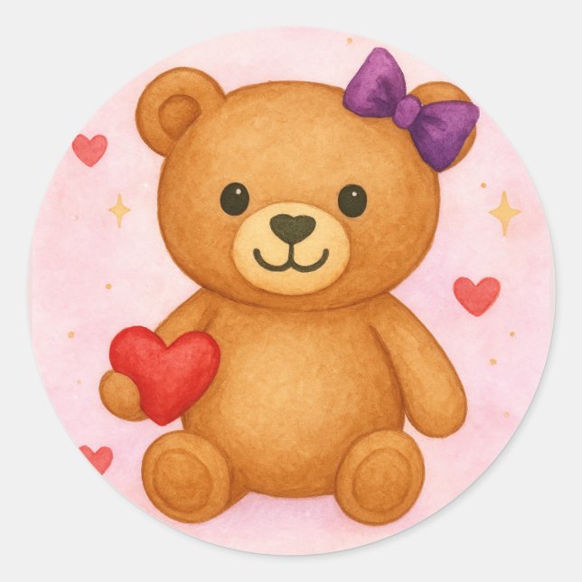Adesivo Redondo Urso Clássico de Teddy (Frente)
