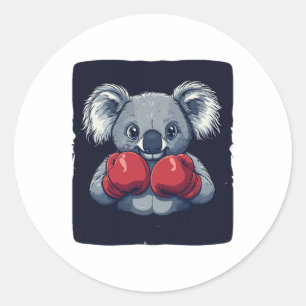 Adesivo Redondo Urso Coala Fofo Com Habilidades Sérias de Boxe Par