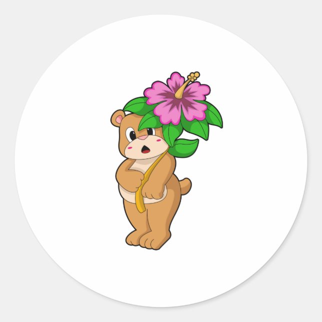 Adesivo Redondo Urso com Flor Hibiscus (Frente)