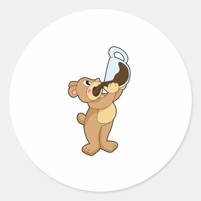 Adesivo Redondo Urso com Taça de Café (Frente)