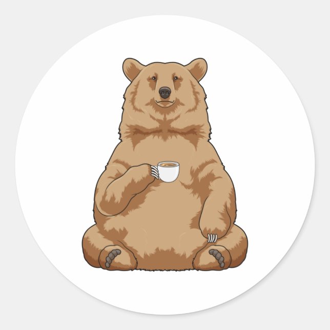 Adesivo Redondo Urso com Xícara de Café (Frente)