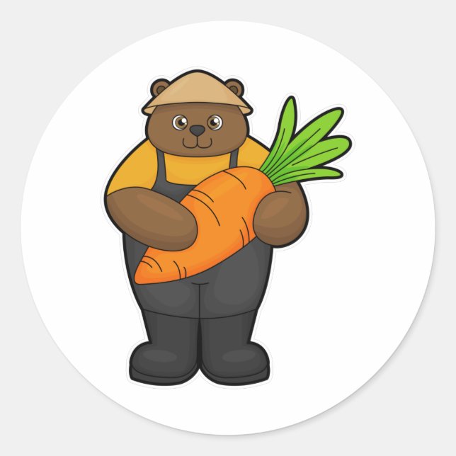Adesivo Redondo Urso como Agricultor com Cenoura (Frente)