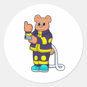 Adesivo Redondo Urso como Bombeiro no Corpo de Bombeiros com Mangu