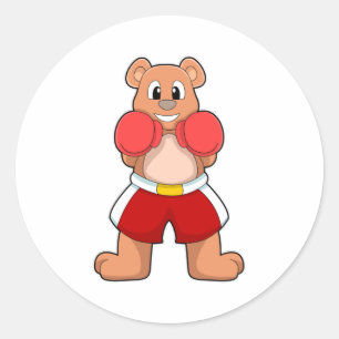 Adesivo Redondo Urso como Boxer com luvas in a box