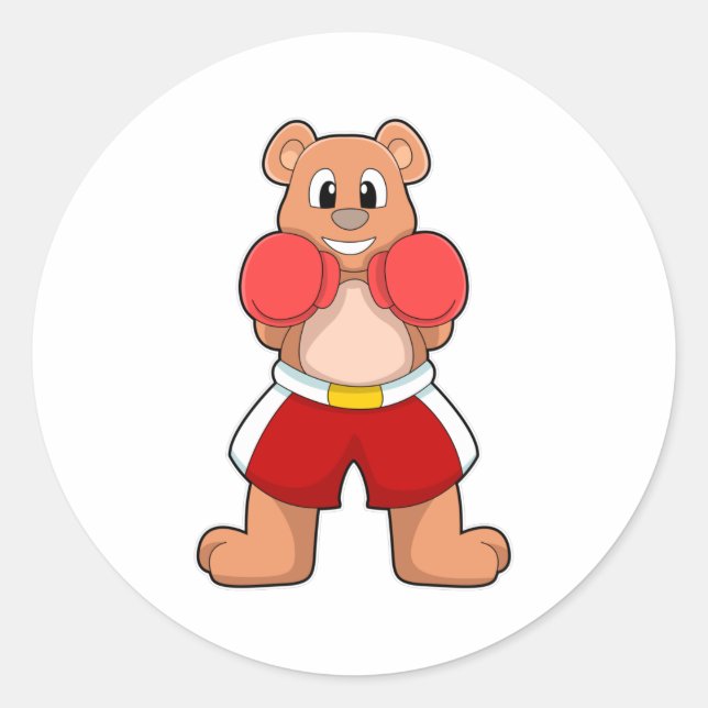 Adesivo Redondo Urso como Boxer com luvas in a box (Frente)