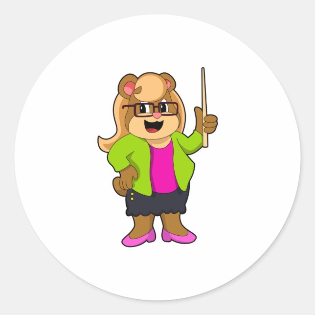 Adesivo Redondo Urso como Professor com Óculos (Frente)
