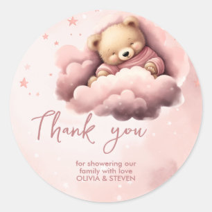 Adesivo Redondo Urso cor-de-rosa no convite para chás de fraldas d