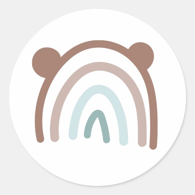 Adesivo Redondo Urso Corajoso Orelha Arco-Íris Envelope Selo (Frente)