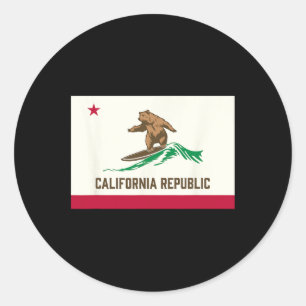 Adesivo Redondo Urso da República da Califórnia Surfando-Bandeira