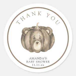 Adesivo Redondo Urso de abóbora a cair - obrigado