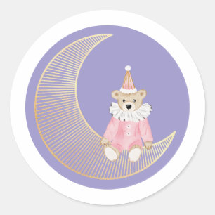 Adesivo Redondo Urso de algodão doce de inverno, cor-de-rosa