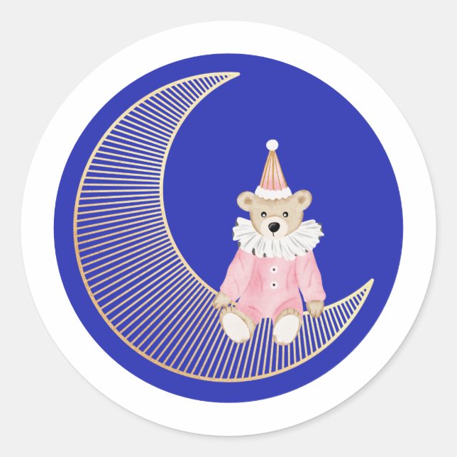 Adesivo Redondo Urso de algodão doce de inverno, cor-de-rosa (Frente)