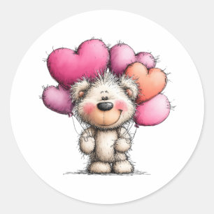 Adesivo Redondo Urso de Amor Fofo