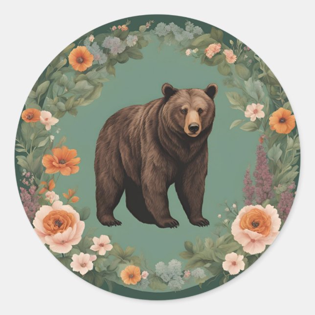 Adesivo Redondo Urso de Cottagecore (Frente)