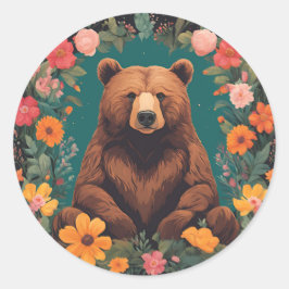 Adesivo Redondo Urso de Cottagecore