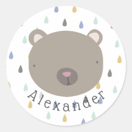 Adesivo Redondo Urso de Cute de Nome Personalizável