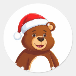 Adesivo Redondo Urso de desenho animado fofo com chapéu de Papai N
