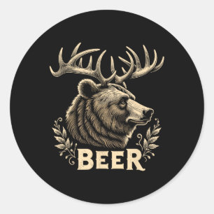 Adesivo Redondo Urso De Design Da Vintagem Engraçado Com Cerveja C